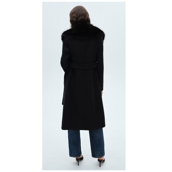 MANGO Manteco Wool Blend Coat with Removable Faux Fur Collar Size US/XL - Picture 6 of 16